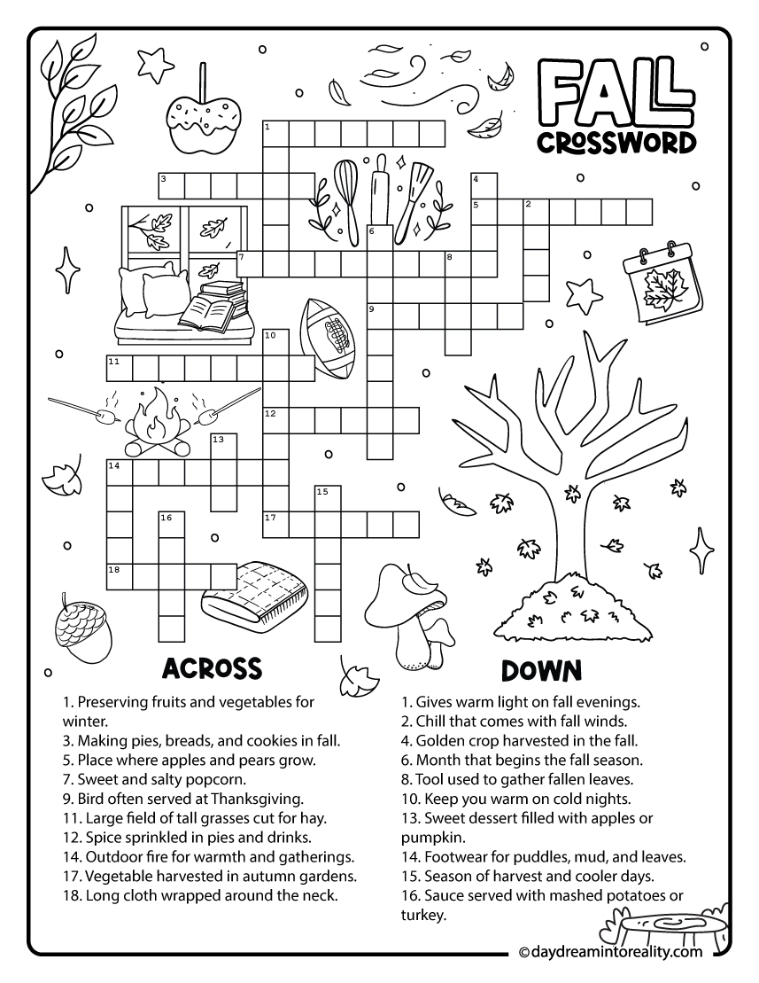 Fall Crossword Puzzles Printable
