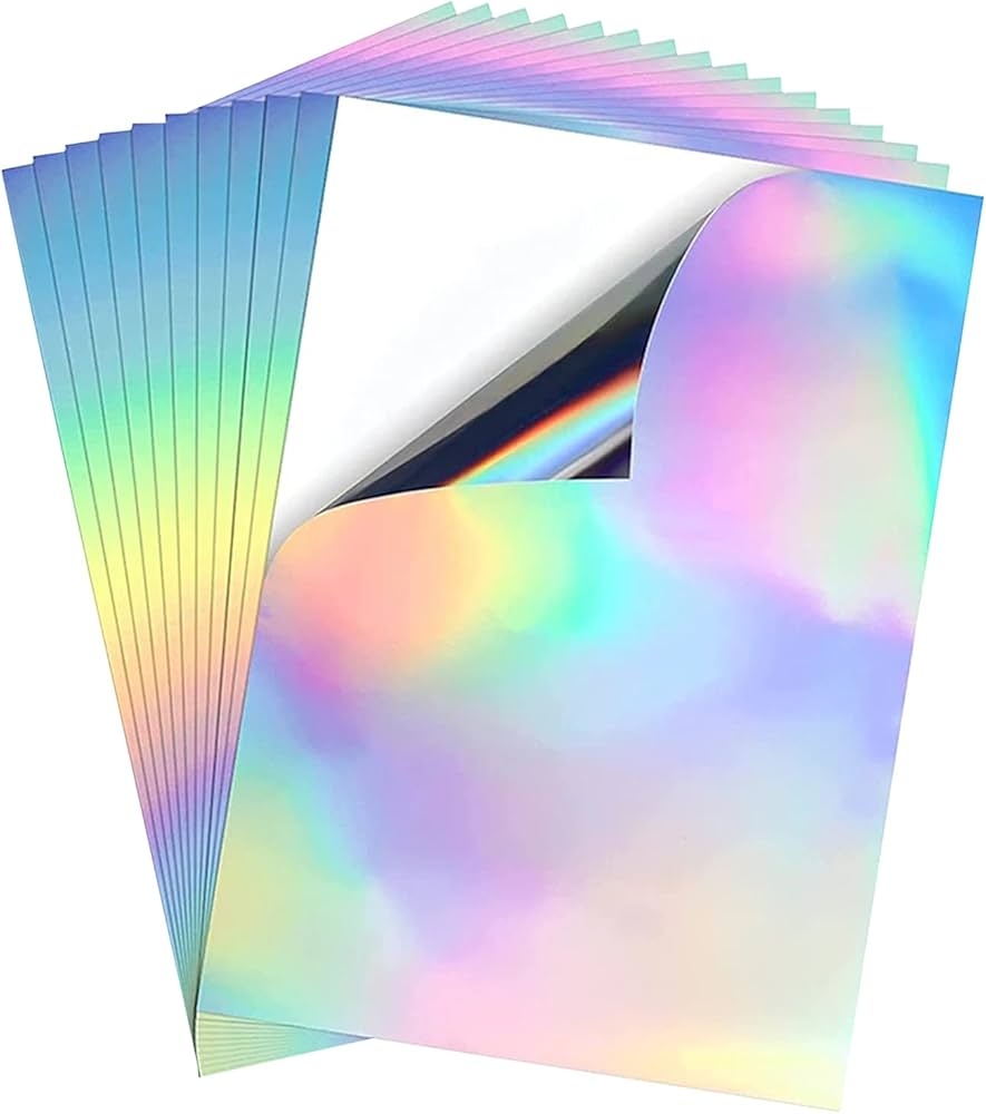 10 Sheets A4 Holographic Sticker Paper Printable Vinyl Quick Dry Waterproof Rainbow Vinyl Paper For Inkjet And Laser Printers Amazon de Stationery 