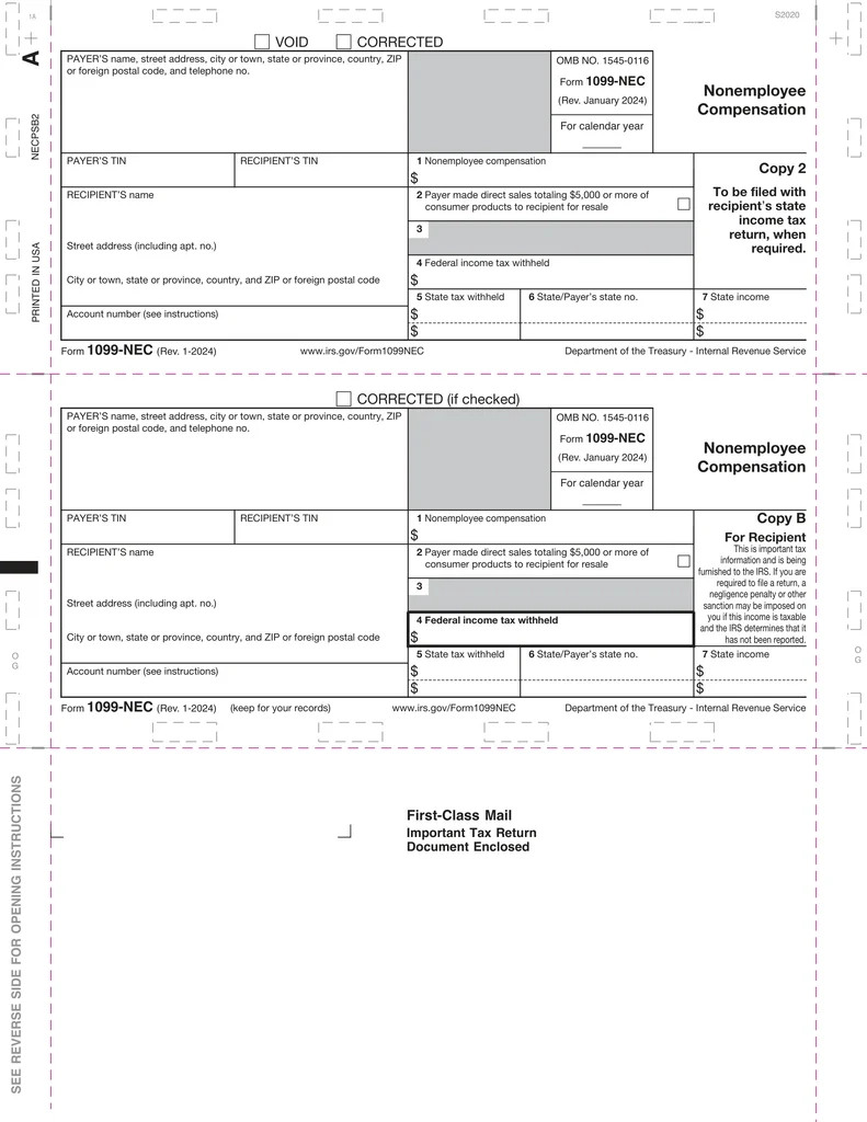 1099 Misc Tax Form Pressure Seal Form NEC5113B W 2TaxForms