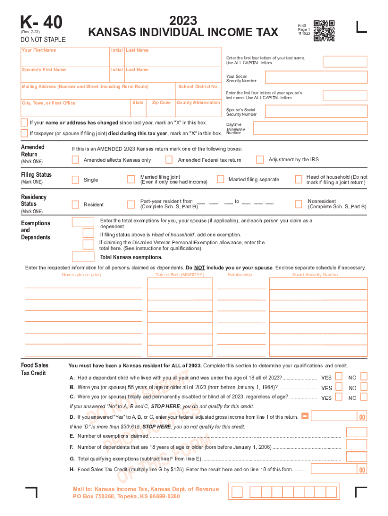 2023 2025 Form KS DoR K 40 Fill Online Printable Fillable Blank 