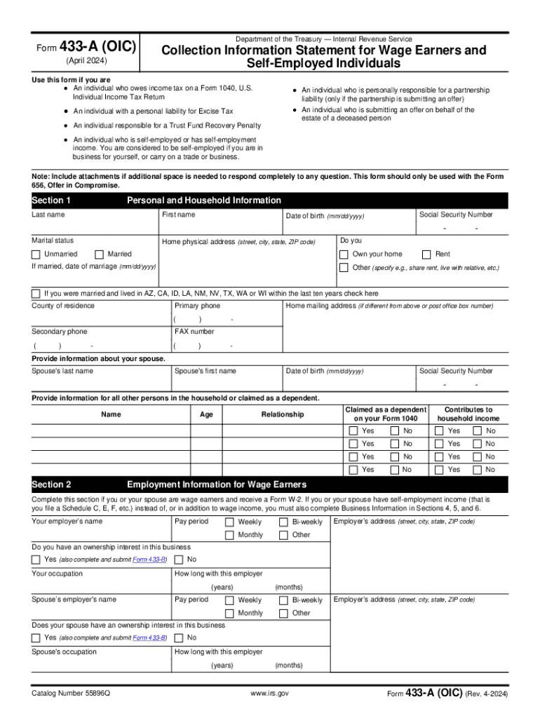 2024 Form IRS 433 A OIC Fill Online Printable Fillable Blank 