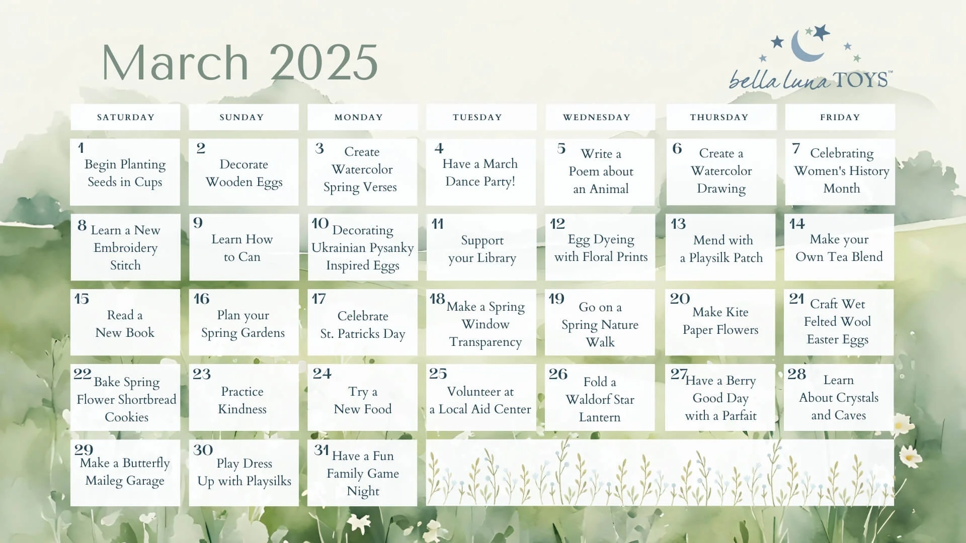 2025 March Activity Calendar
