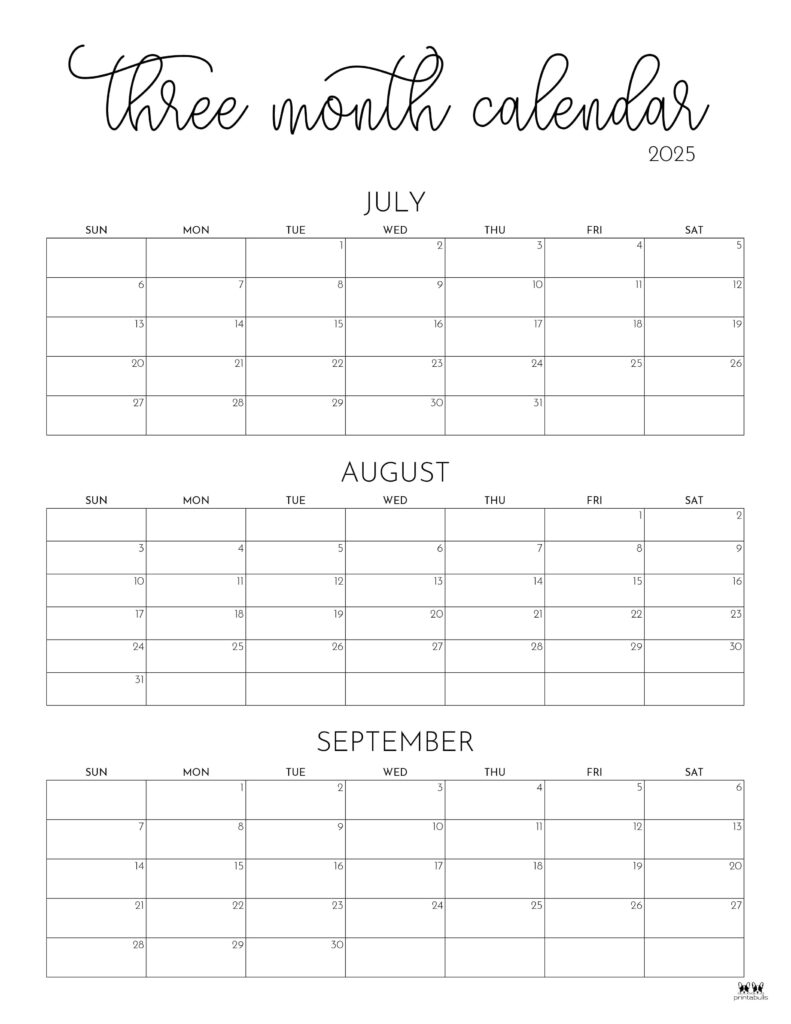 2025 Three Month Quarterly Calendars 36 FREE Cals Printabulls