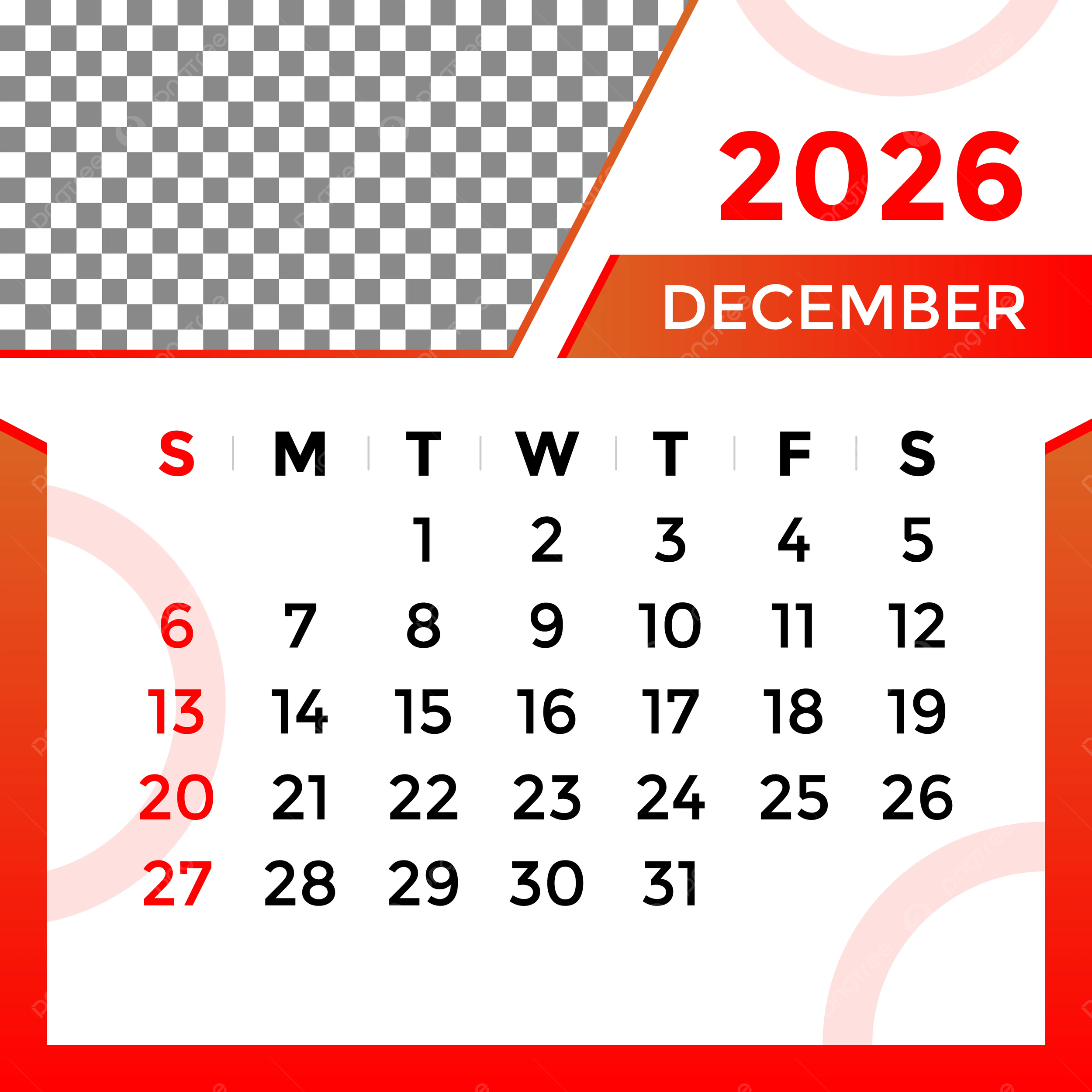 2026 Calendar Month Of December Vector Template Download On Pngtree