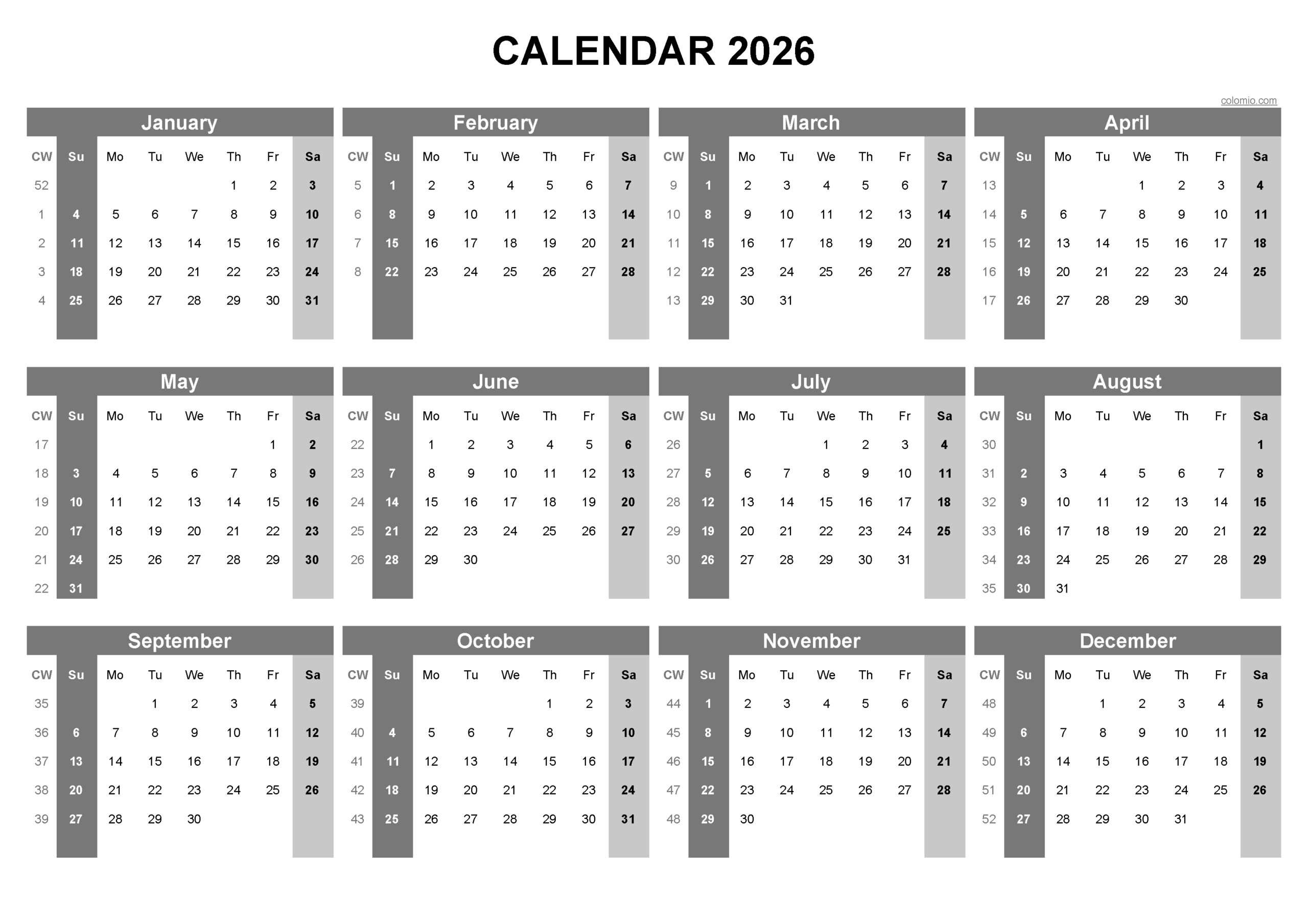 Blank Printable 2026 Calendars Free Printable