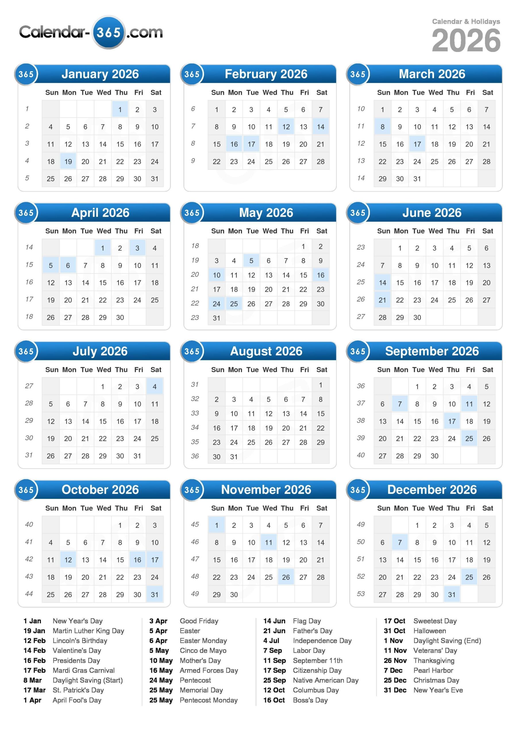 November Calendar 2026 Printable Weekdays