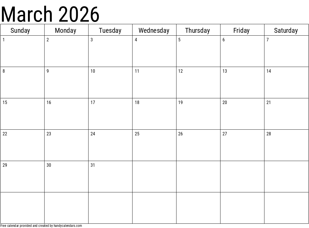 March 2026 Calendar Template