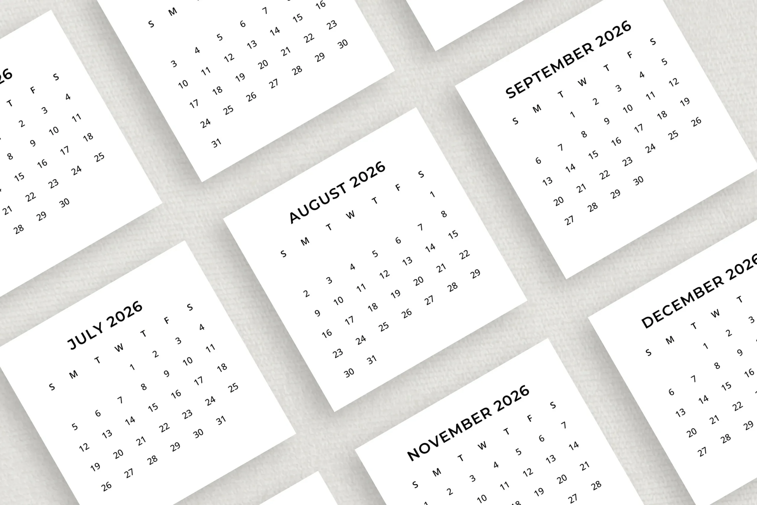 2026 Mini Calendar 2026 Small Calendar Printable 2026 Minimalist 