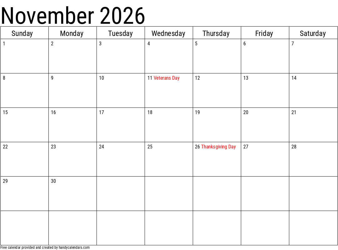November 2026 Calendar Printable Calendar