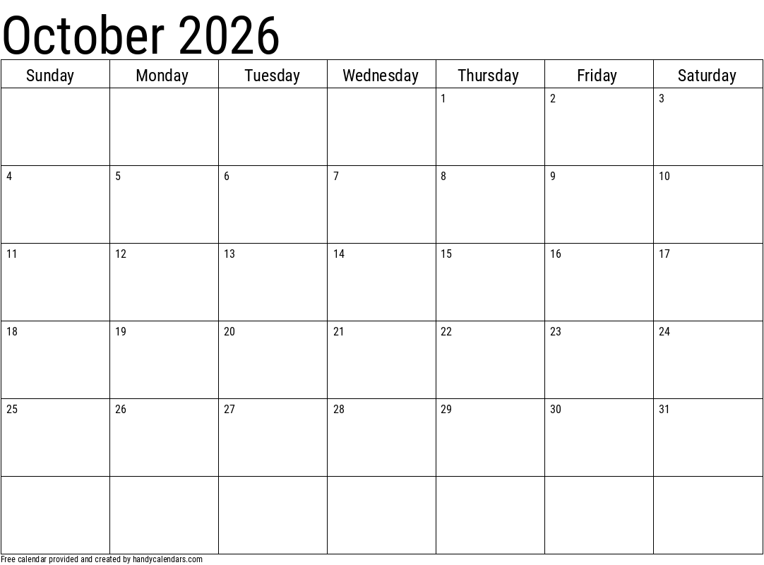 Calendar Blank Printable October 2026