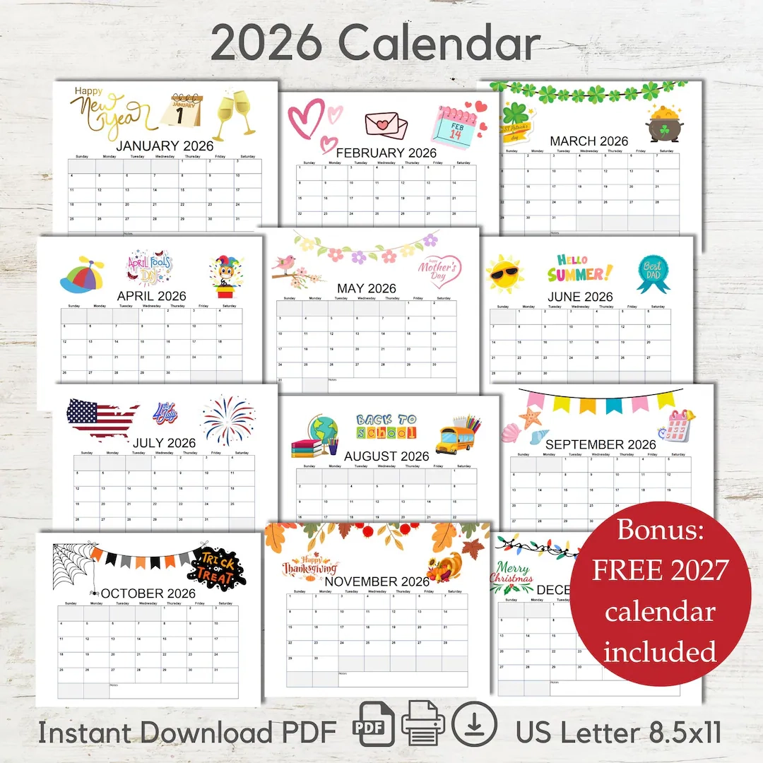 2026 Printable 12 Month Calendar Pdf Download Printable New Year 
