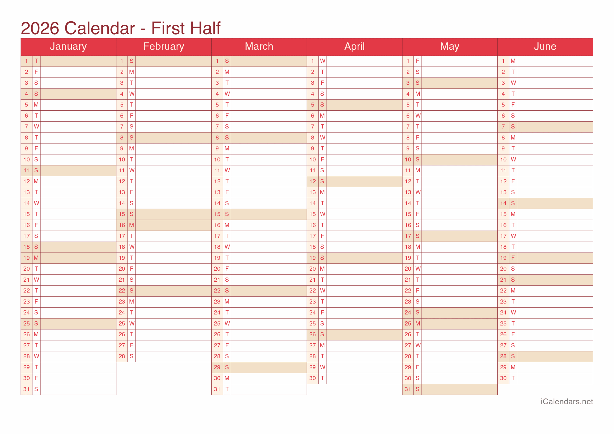 2026 Printable Calendar PDF Or Excel