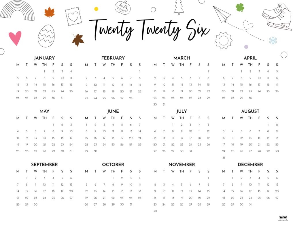 2026 Yearly Calendars 29 Free Printables Printabulls