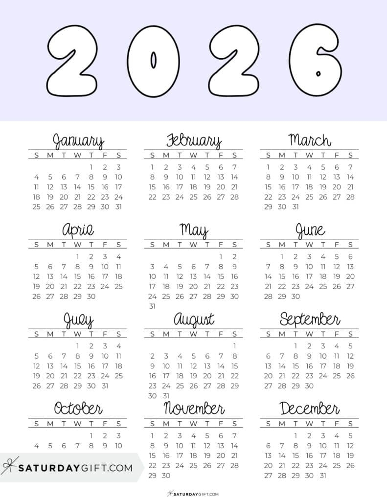 A4 Printable Calendar 2026