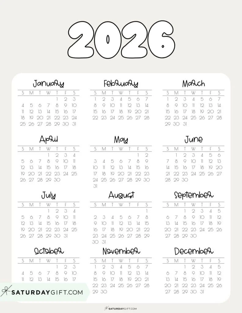2026 Yearly Calendars 35 Free Printables