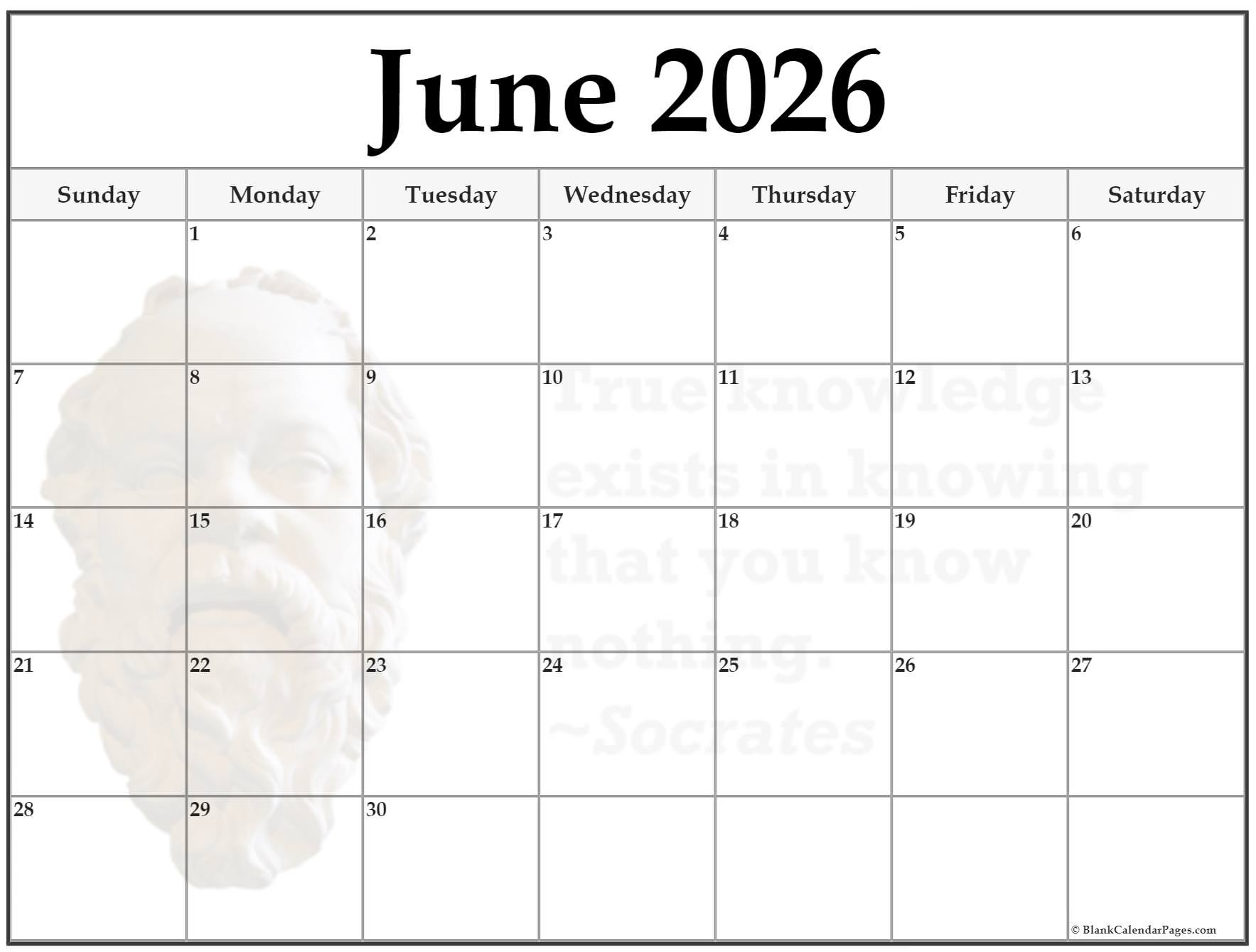 June 2026 Printable Blank Calendar