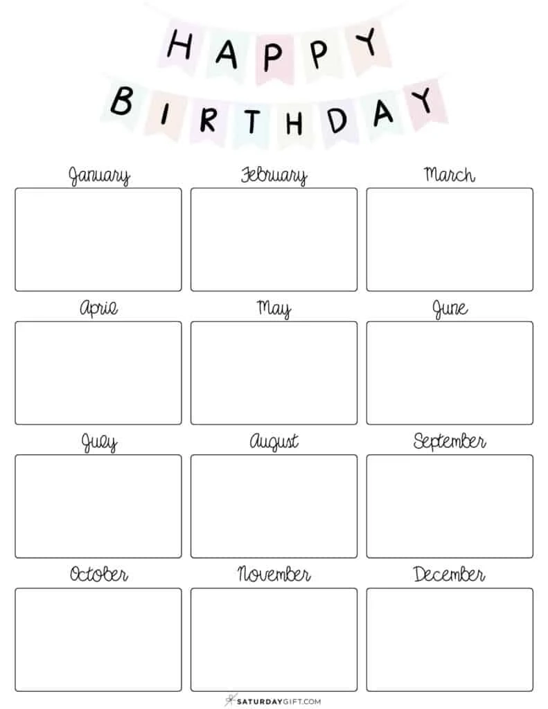 Free Printable Office Birthday Calendar Template