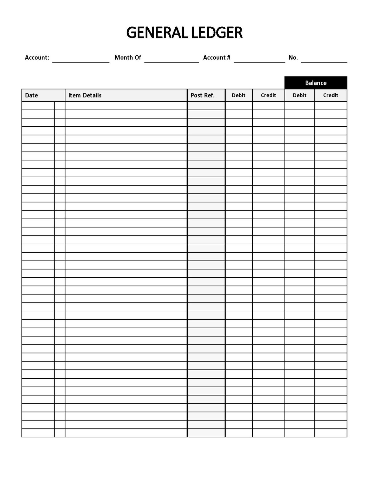 General Ledger Printable Template
