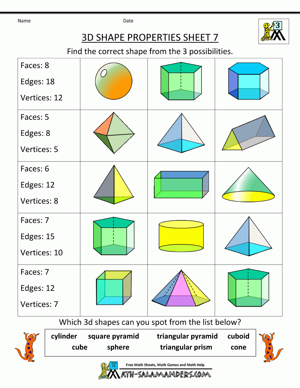 Free Printable 3d Shapes Worksheets