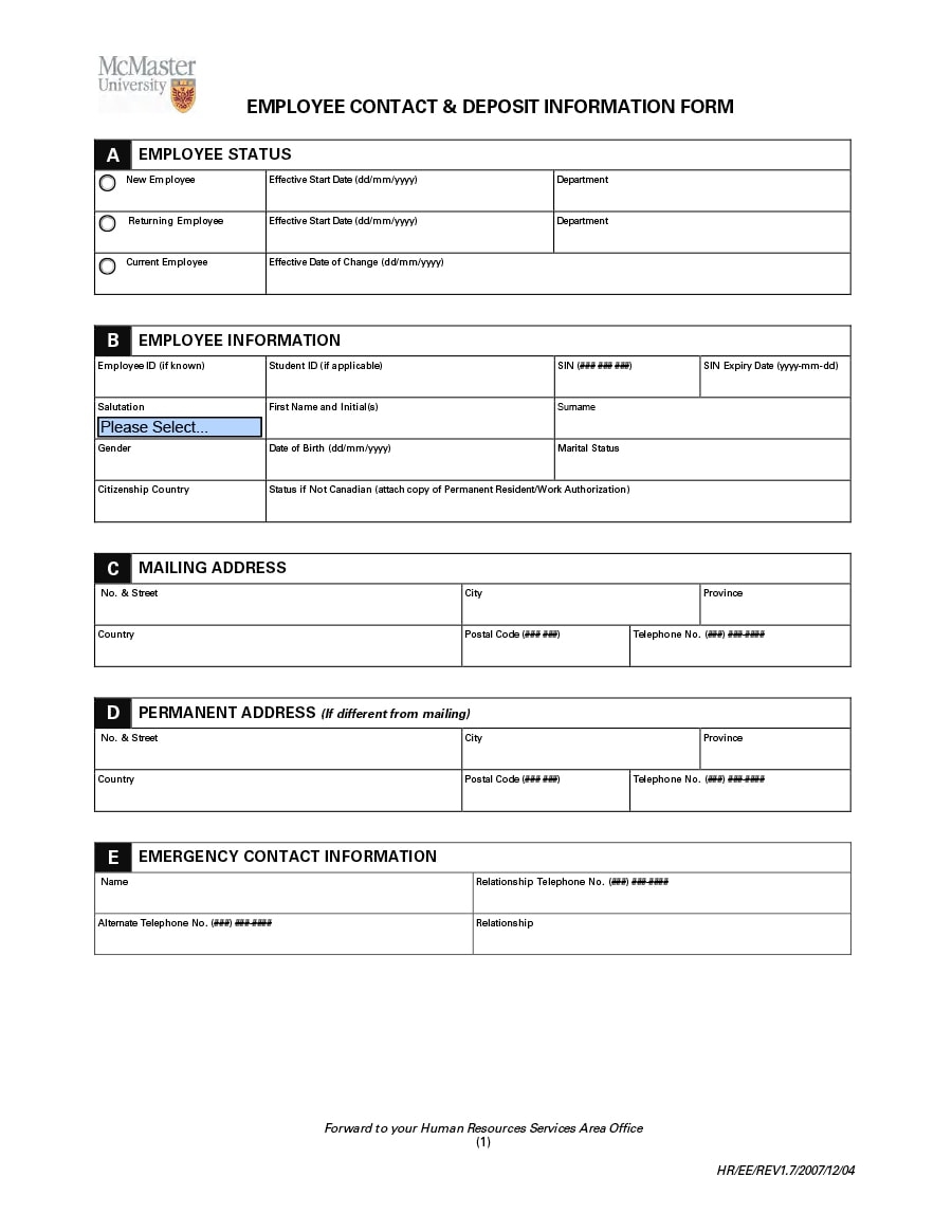 Printable New Hire Employee Information Form