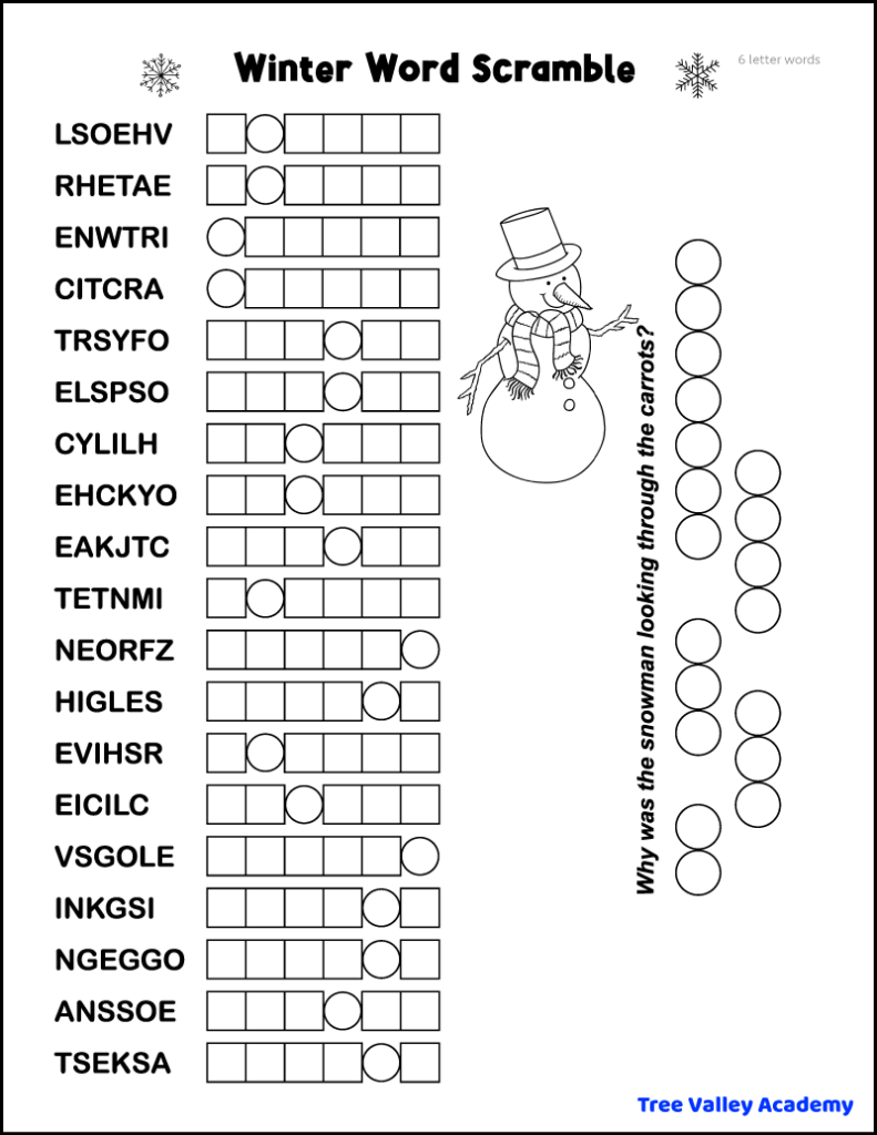 5 Printable Winter Word Scrambles Tree Valley Academy