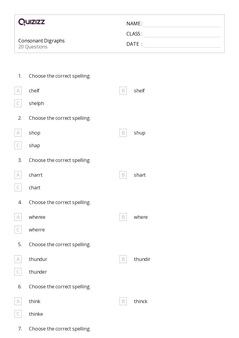 50 Consonant Digraphs Worksheets For 4th Class On Quizizz Free 