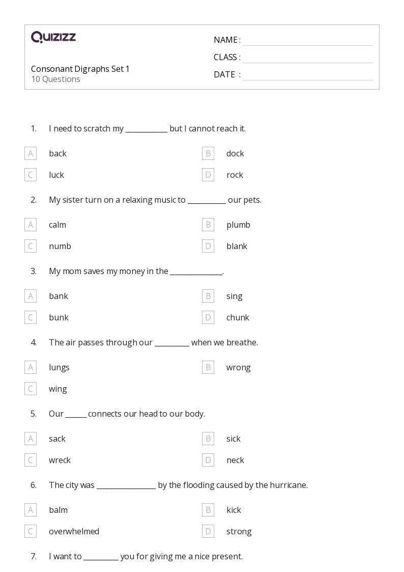 50 Consonant Digraphs Worksheets For 4th Class On Quizizz Free 