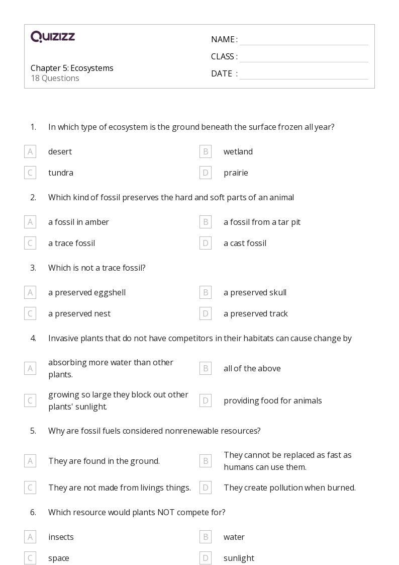 50 Ecosystems Worksheets On Quizizz Free amp Printable