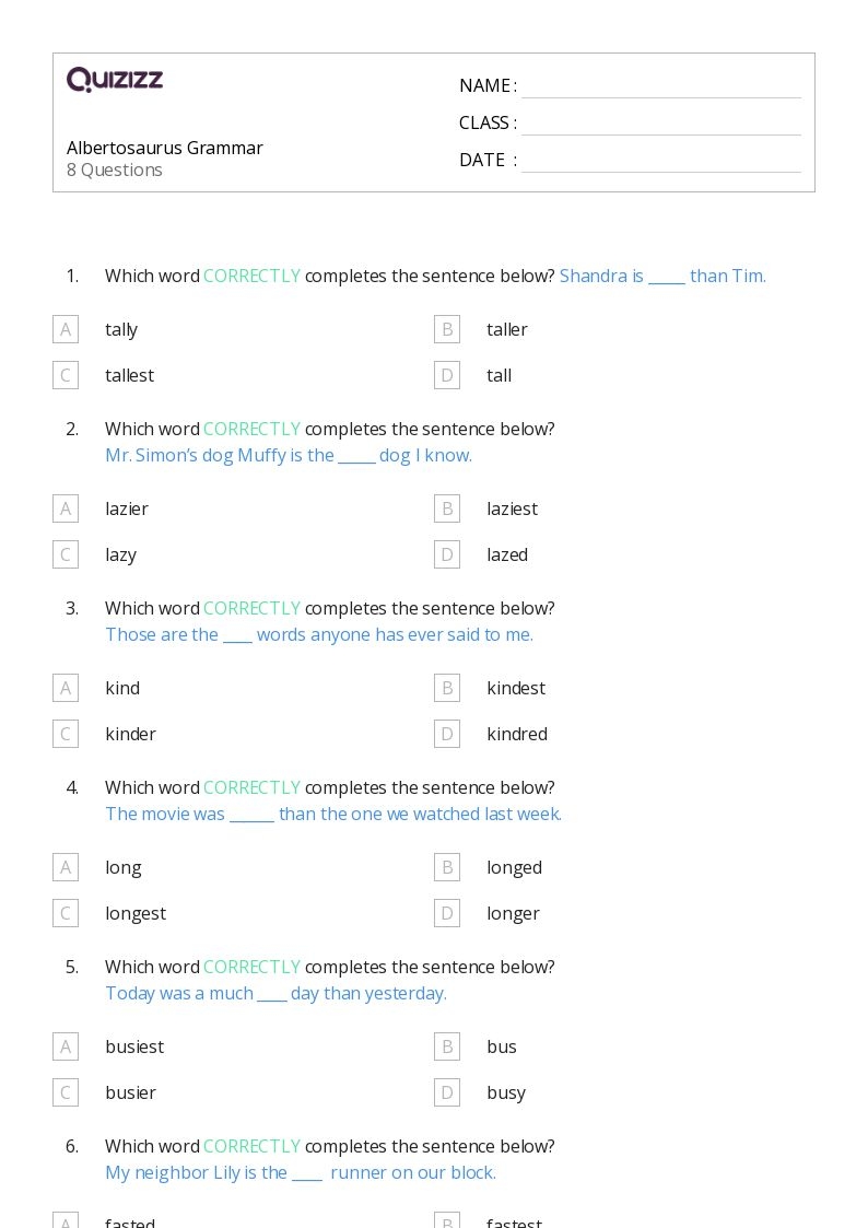 50 Grammar Worksheets For 3rd Grade On Quizizz Free amp Printable