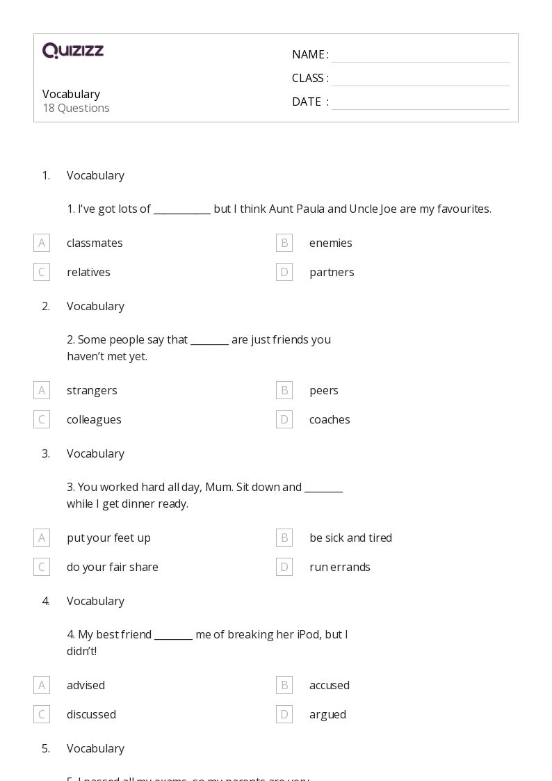 50 Language And Vocabulary Worksheets On Quizizz Free amp Printable