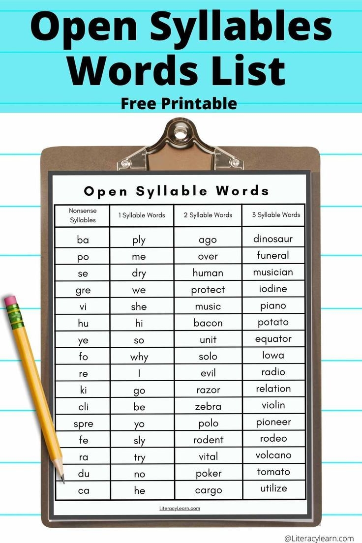 64 Open Syllables Words With Free Printable List