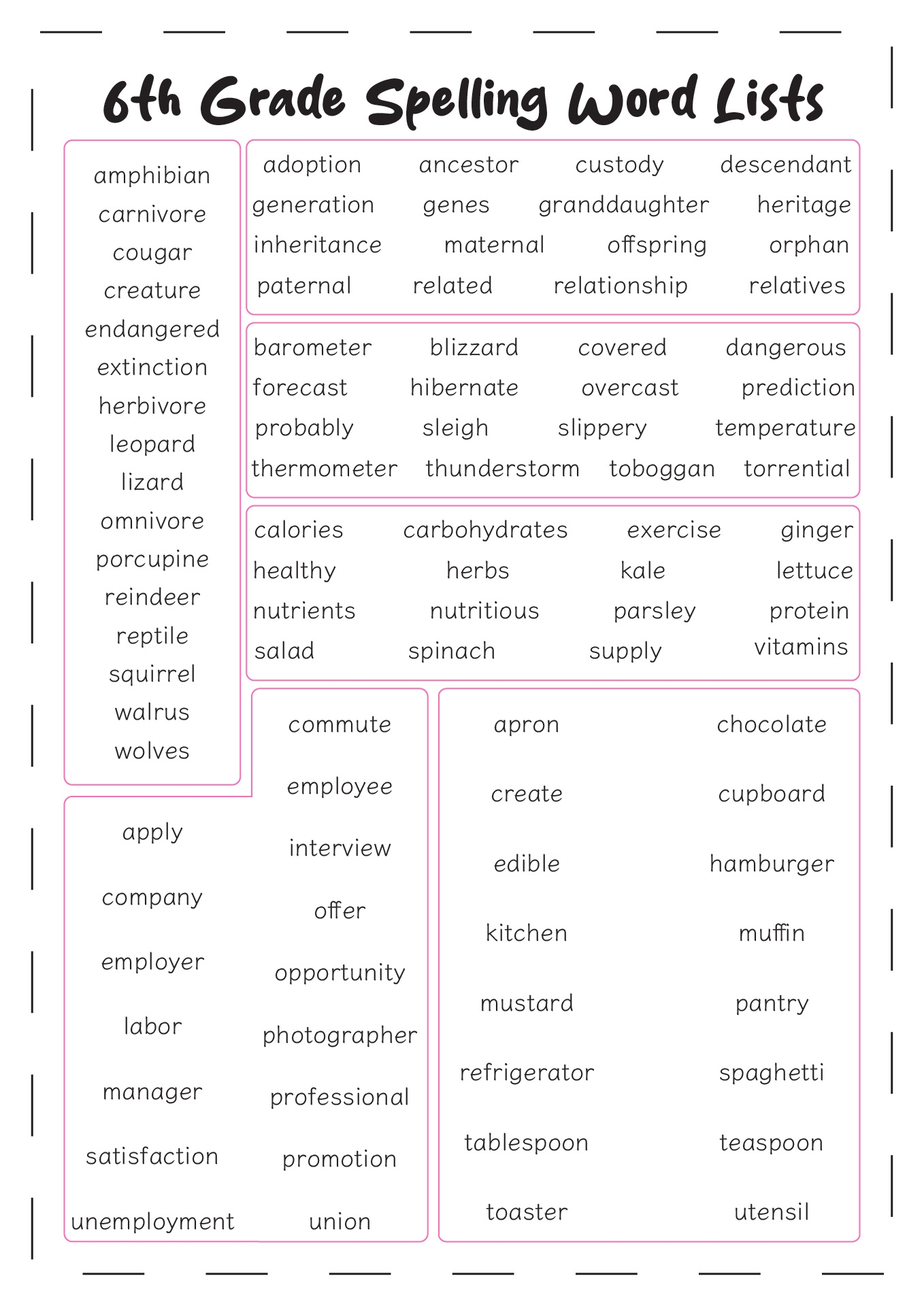 6th Grade Spelling Words