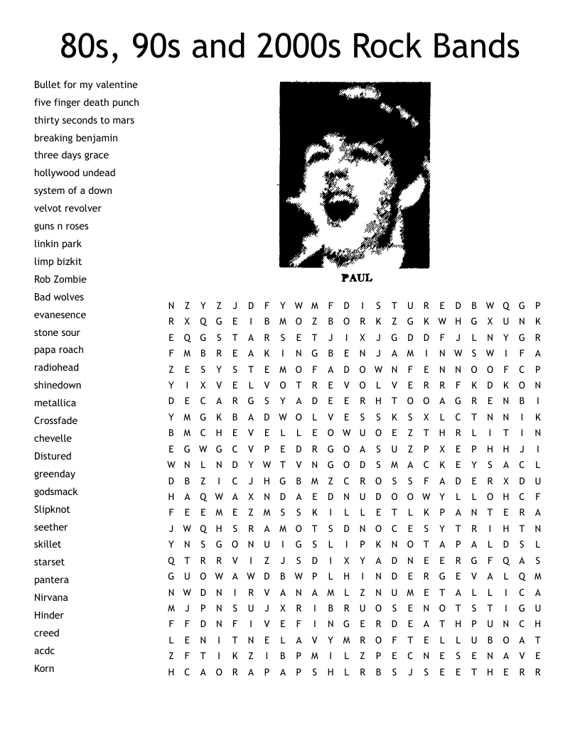 80s Music Crossword Puzzles Printable