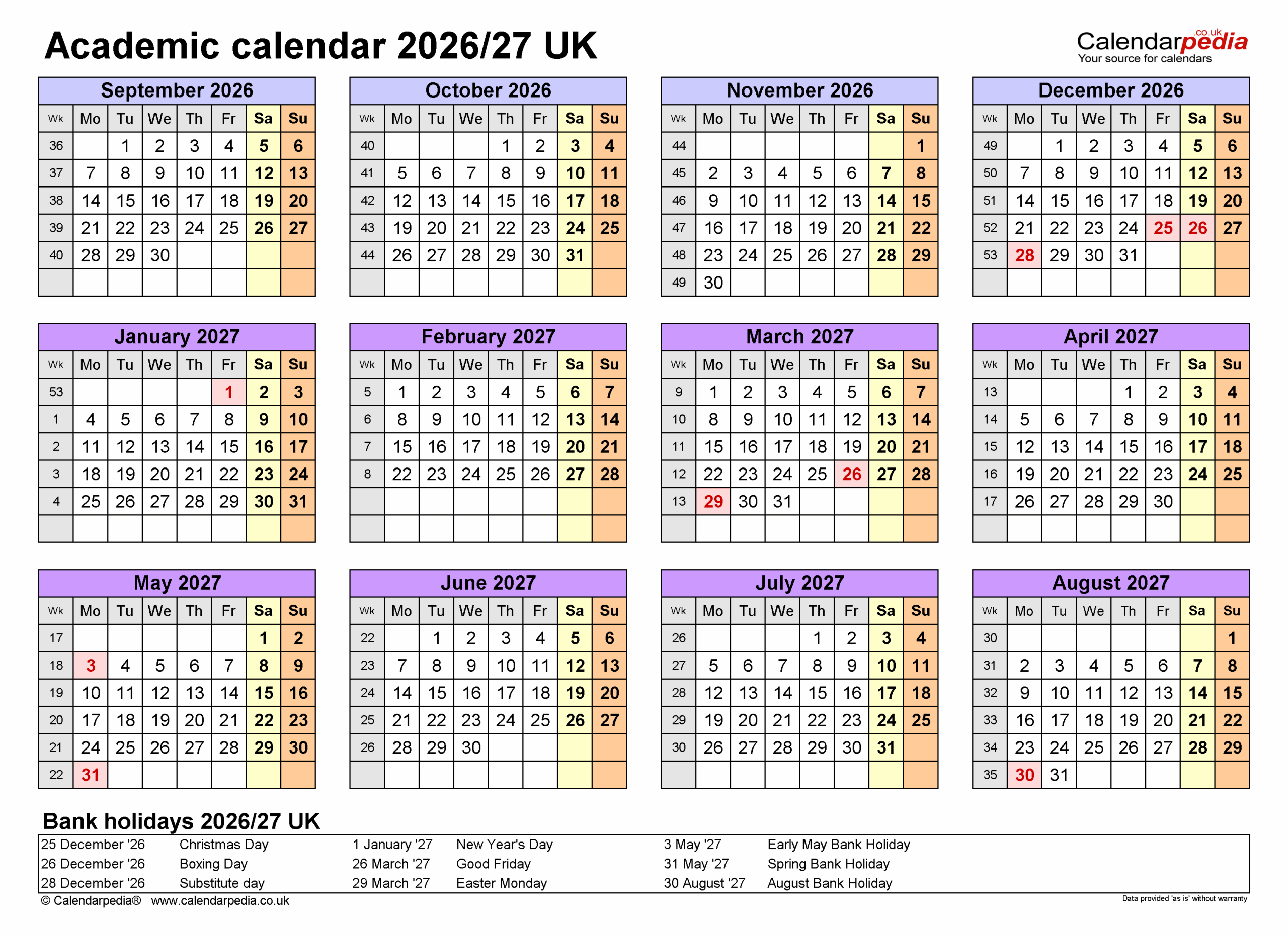 Printable Blank Academic Calendar 2026 26