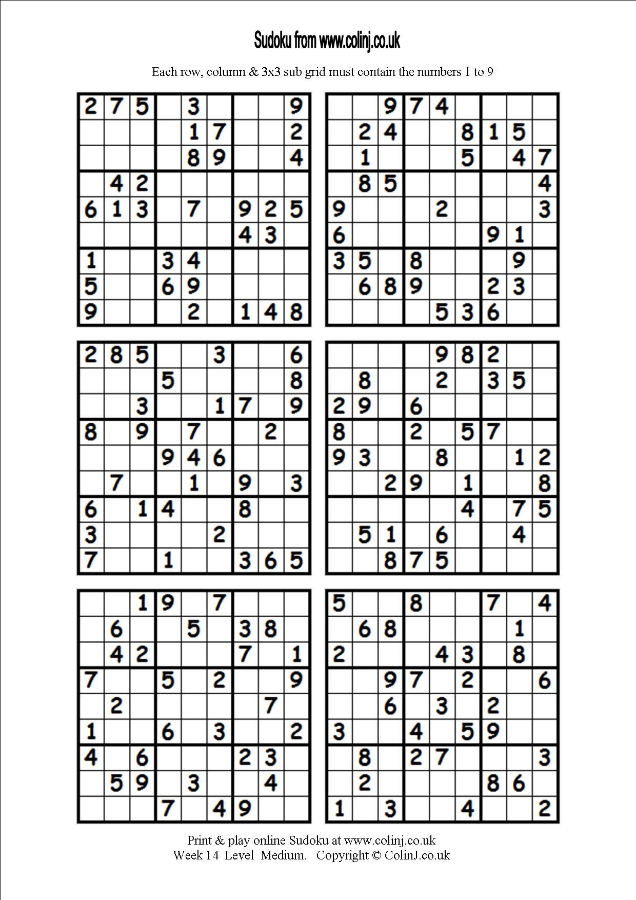 Free Printable Medium Sudoku Puzzles