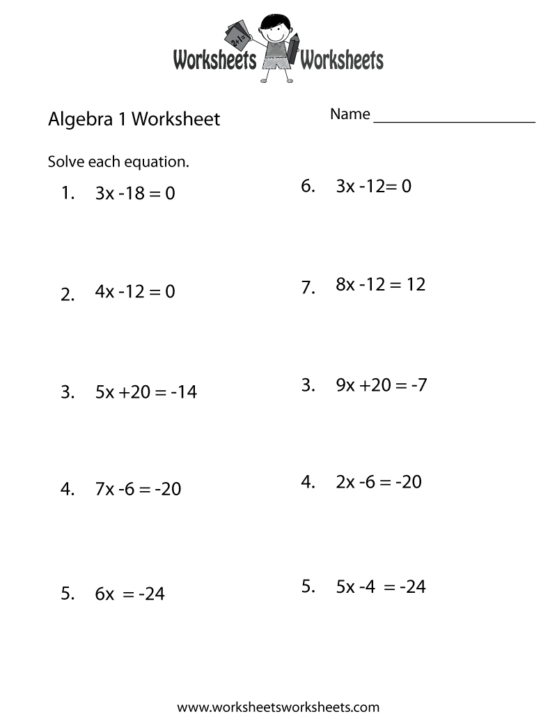 Algebra Worksheets Printable Free