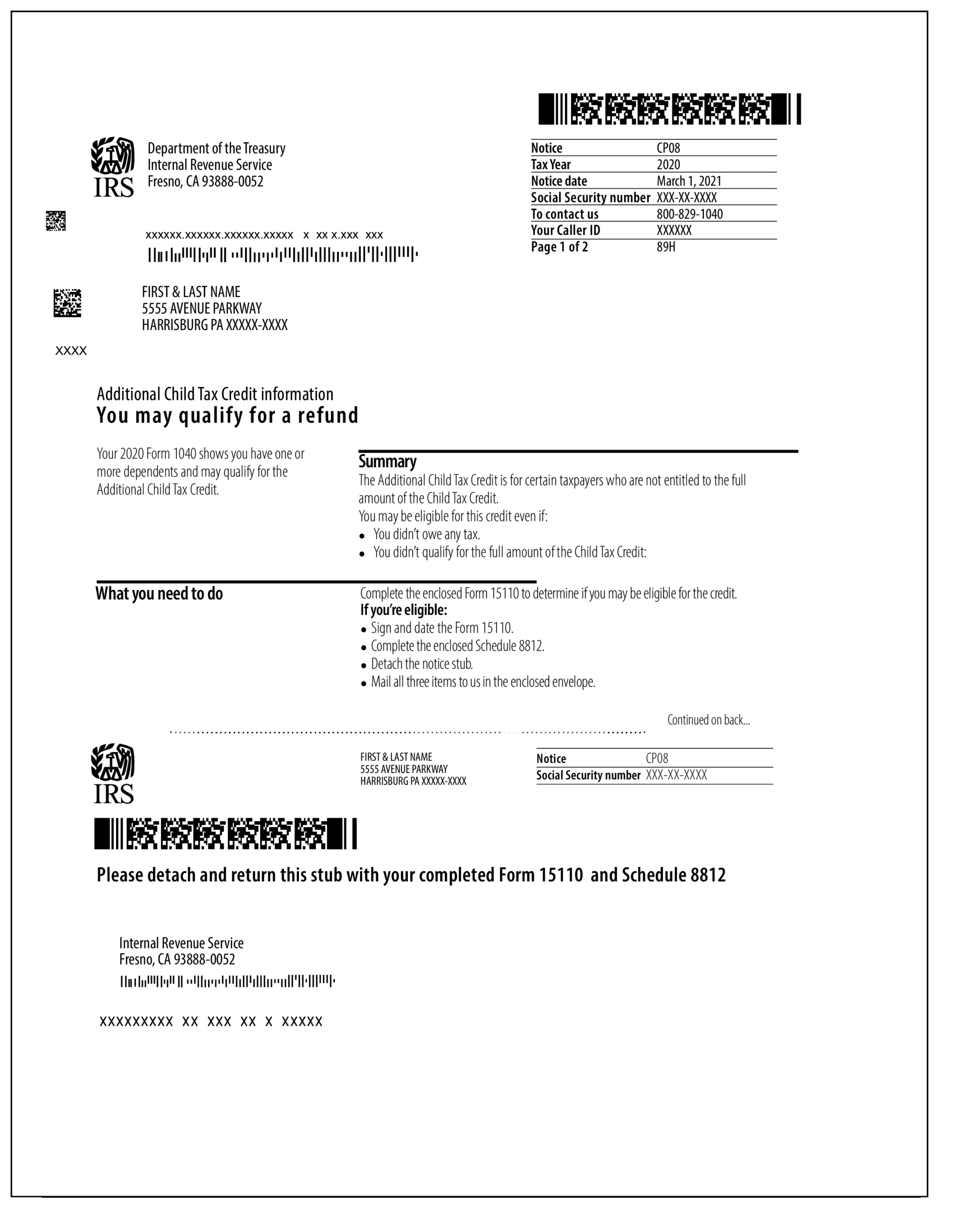 All About IRS Notice CP08 Additional Child Tax Credit