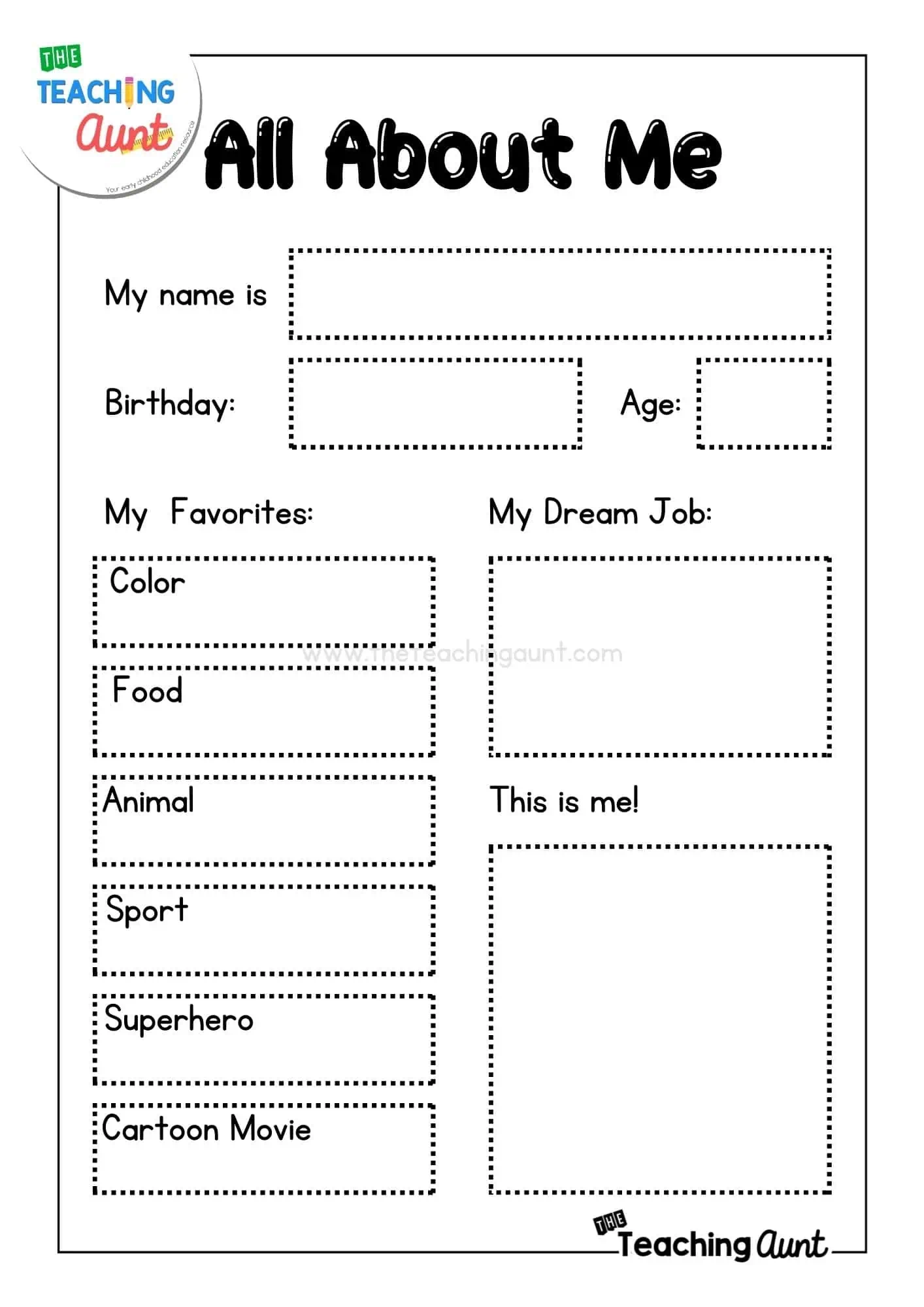 All About Me Worksheet Printable