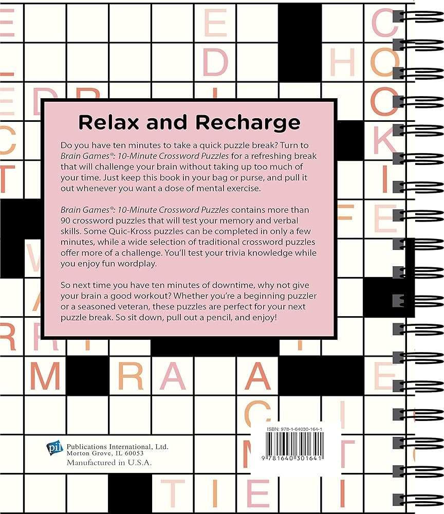 Amazon Brain Games 10 Minute Crossword Puzzles Pink 