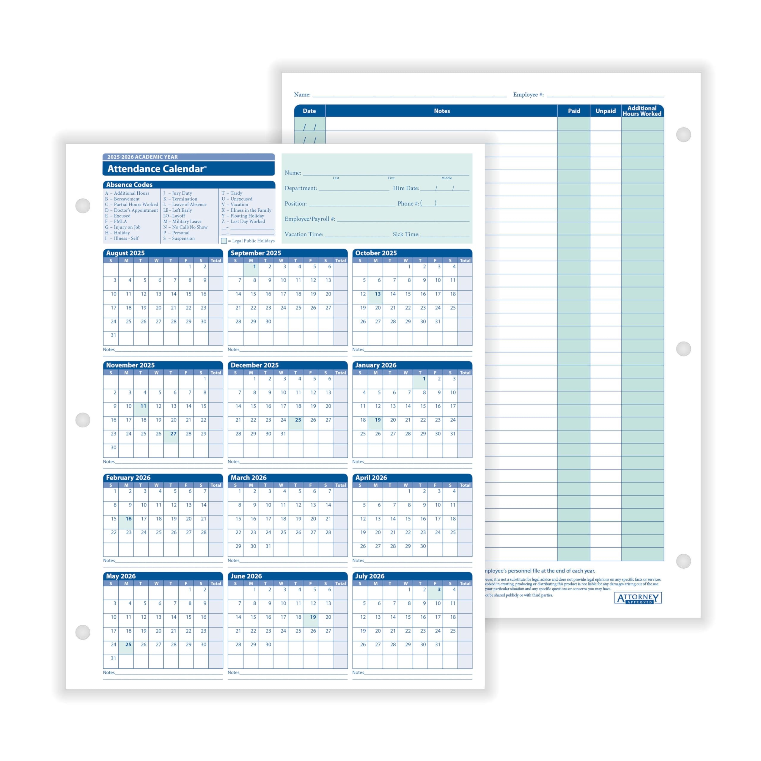 Amazon ComplyRight 2025 2026 Academic Attendance Calendar 