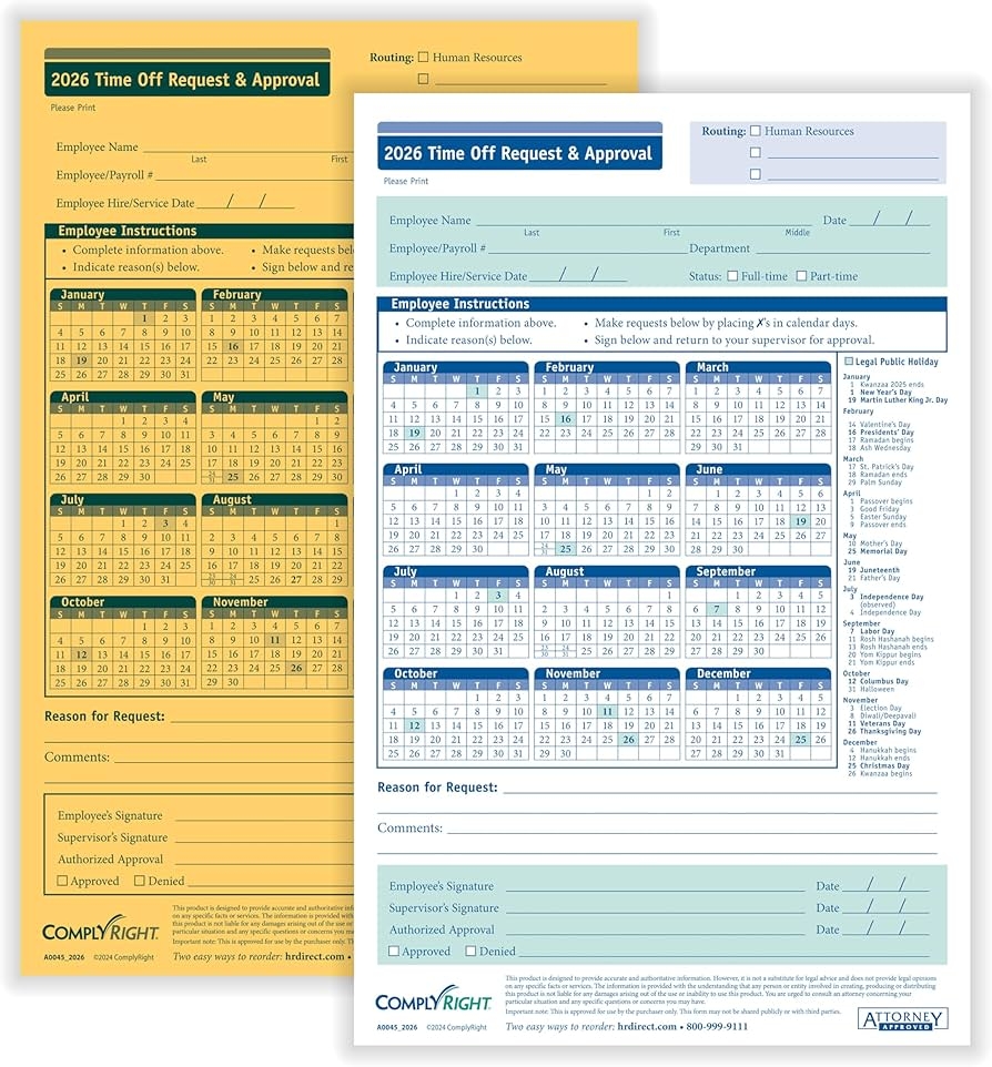 Amazon ComplyRight 2026 Time Off Request And Approval Form 