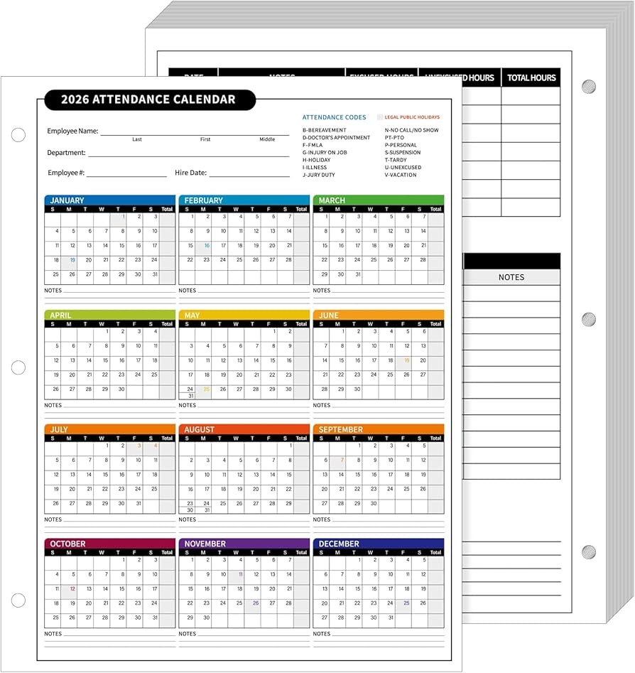 Amazon ReliThick 50 Pcs 2026 Attendance Calendar Card Stock 