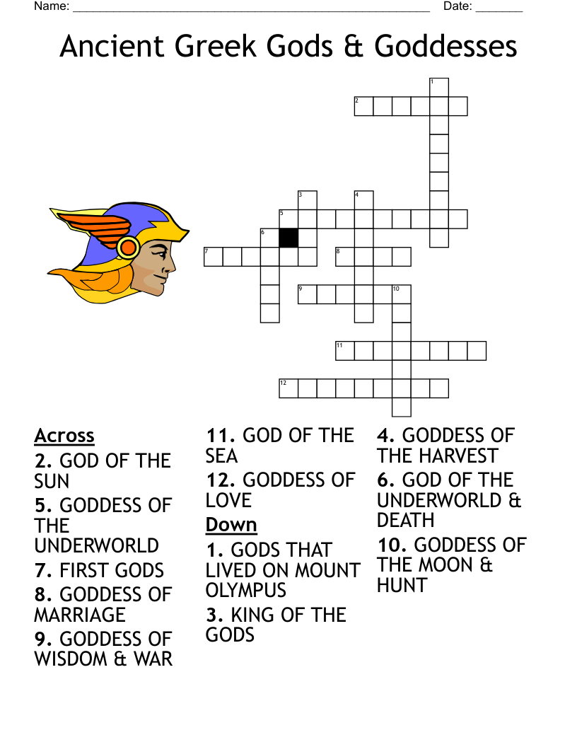 Ancient Greek Gods amp Goddesses Crossword WordMint