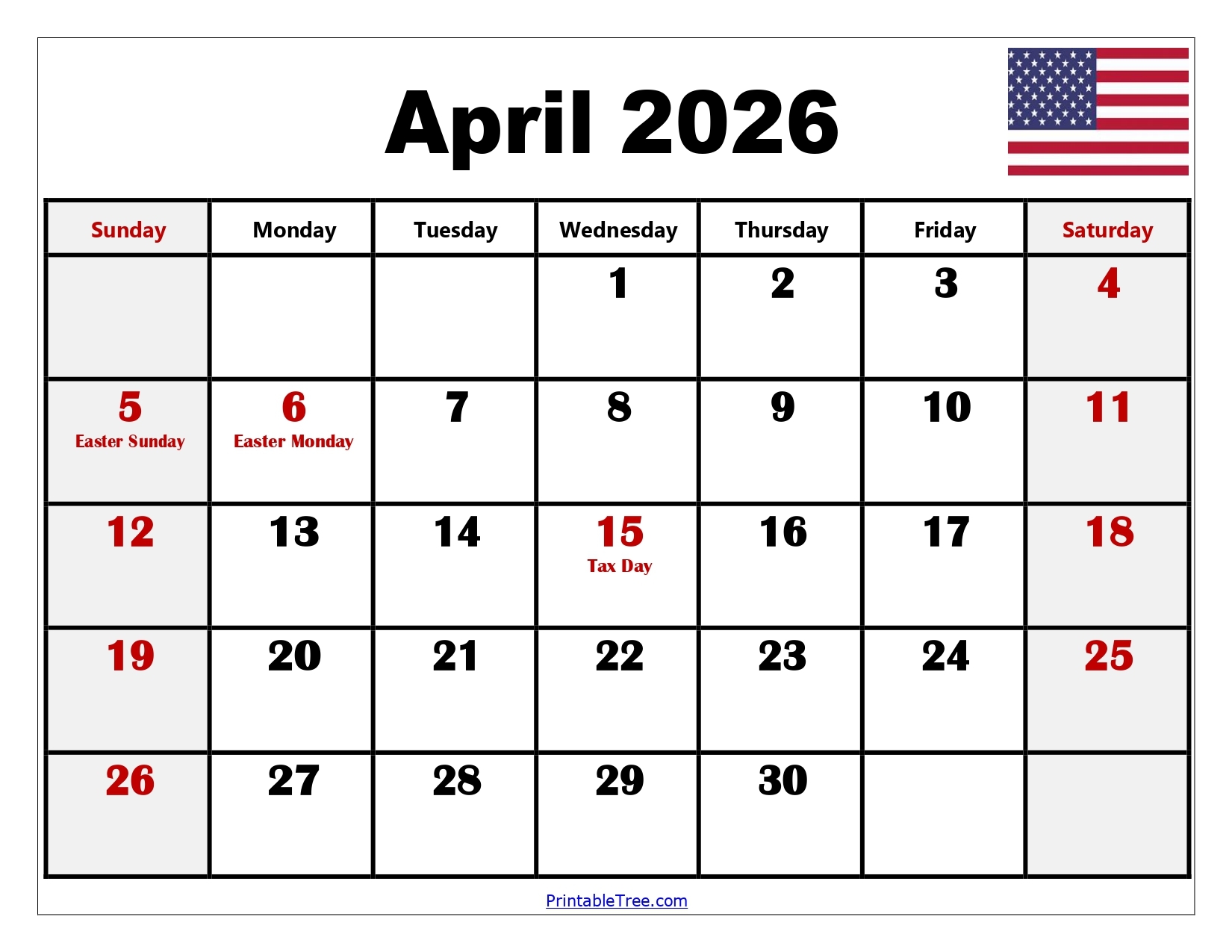 April Blank Calendar 2026