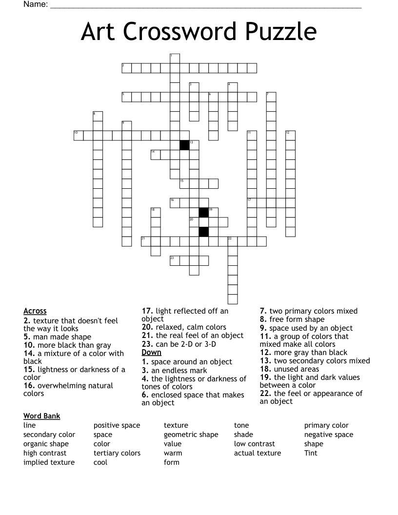 Art Crossword Puzzle WordMint