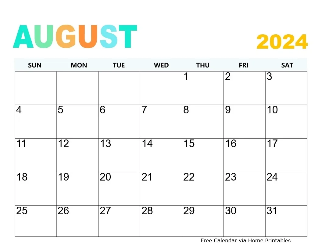 August Blank Calendar Printable
