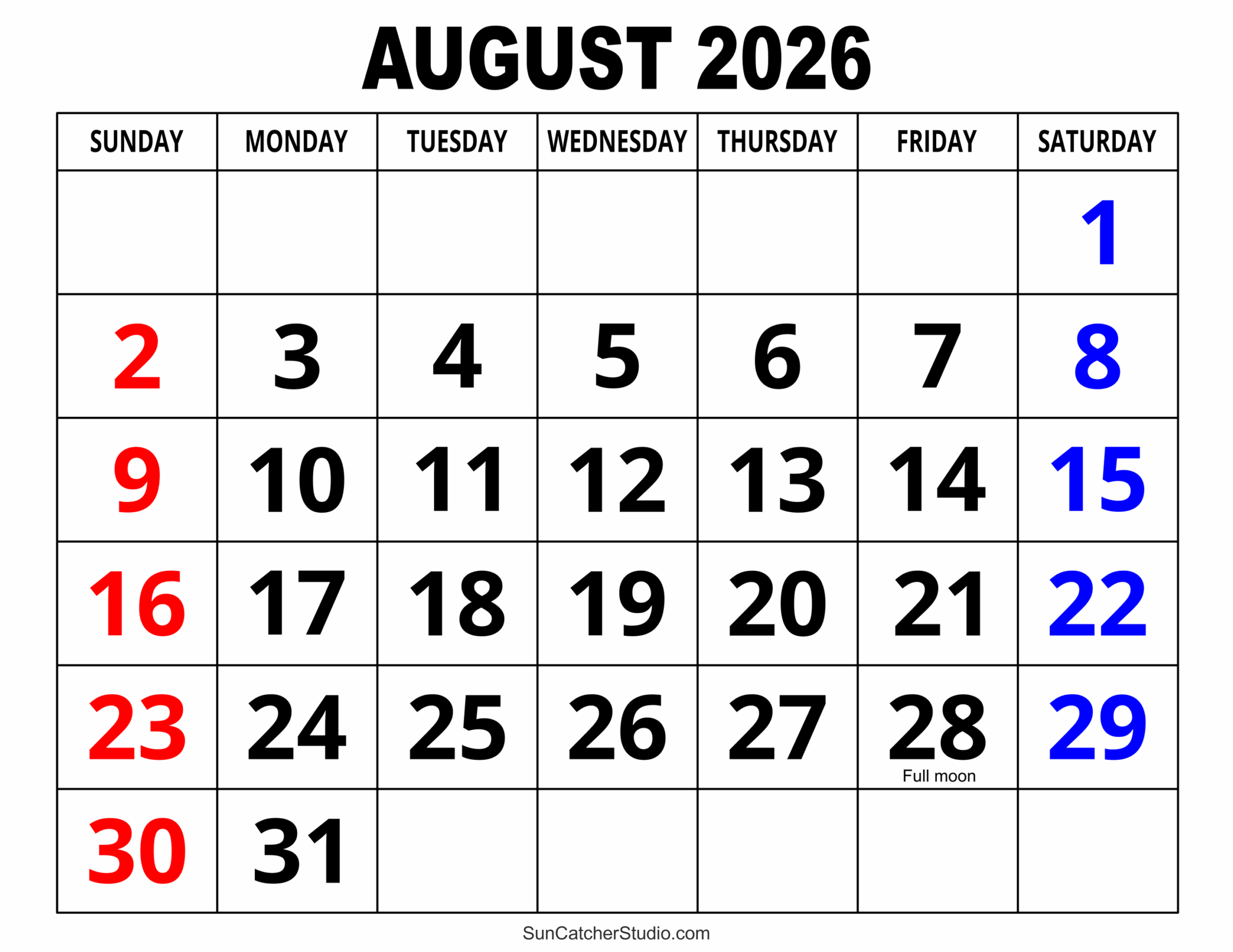 August 2026 Calendar Free Printable Free Printables Monograms 