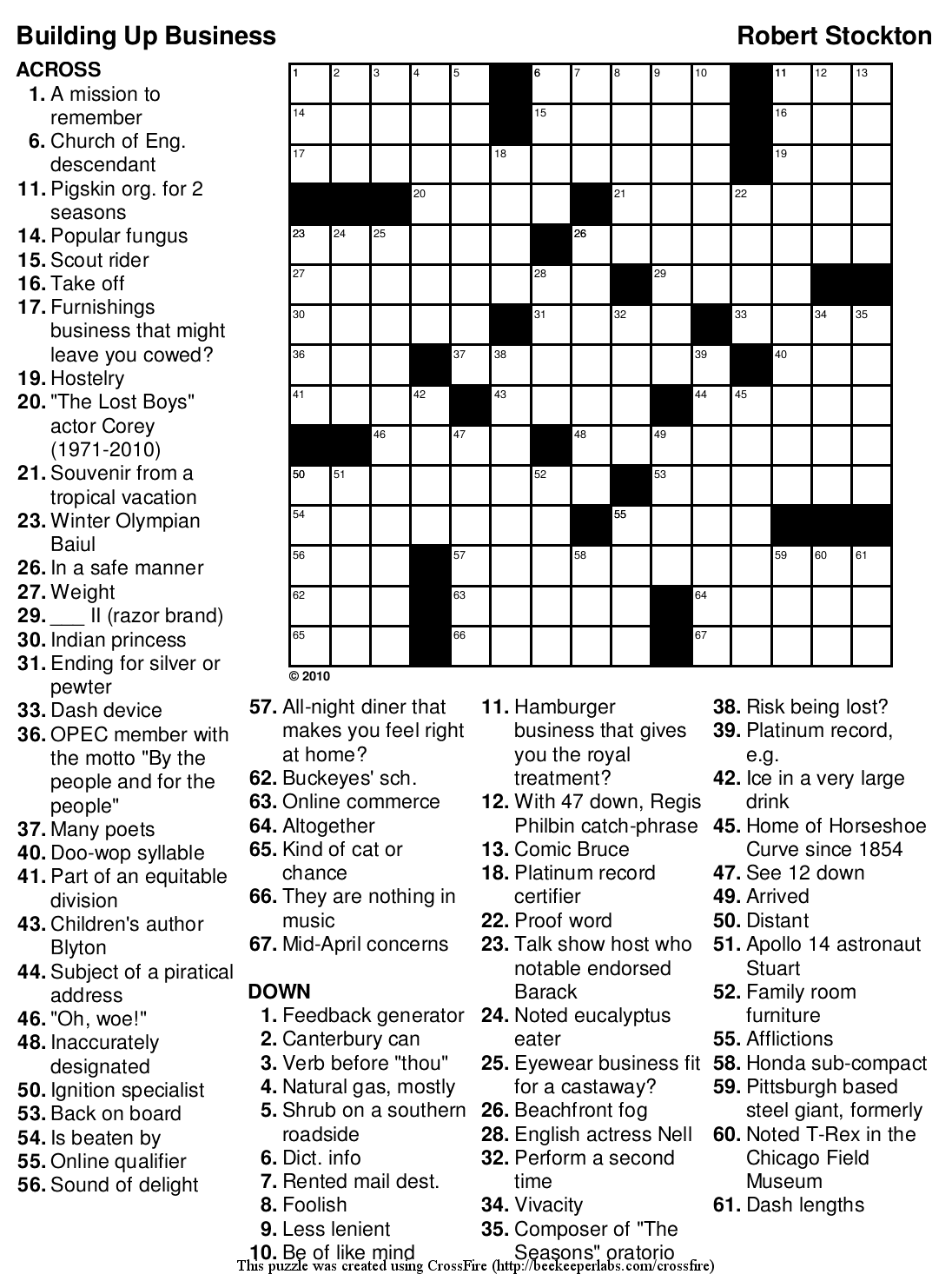 Printable Crossword Puzzles Free Online