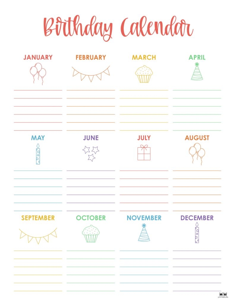 Birthday Calendars amp Trackers 20 FREE Printables Printabulls