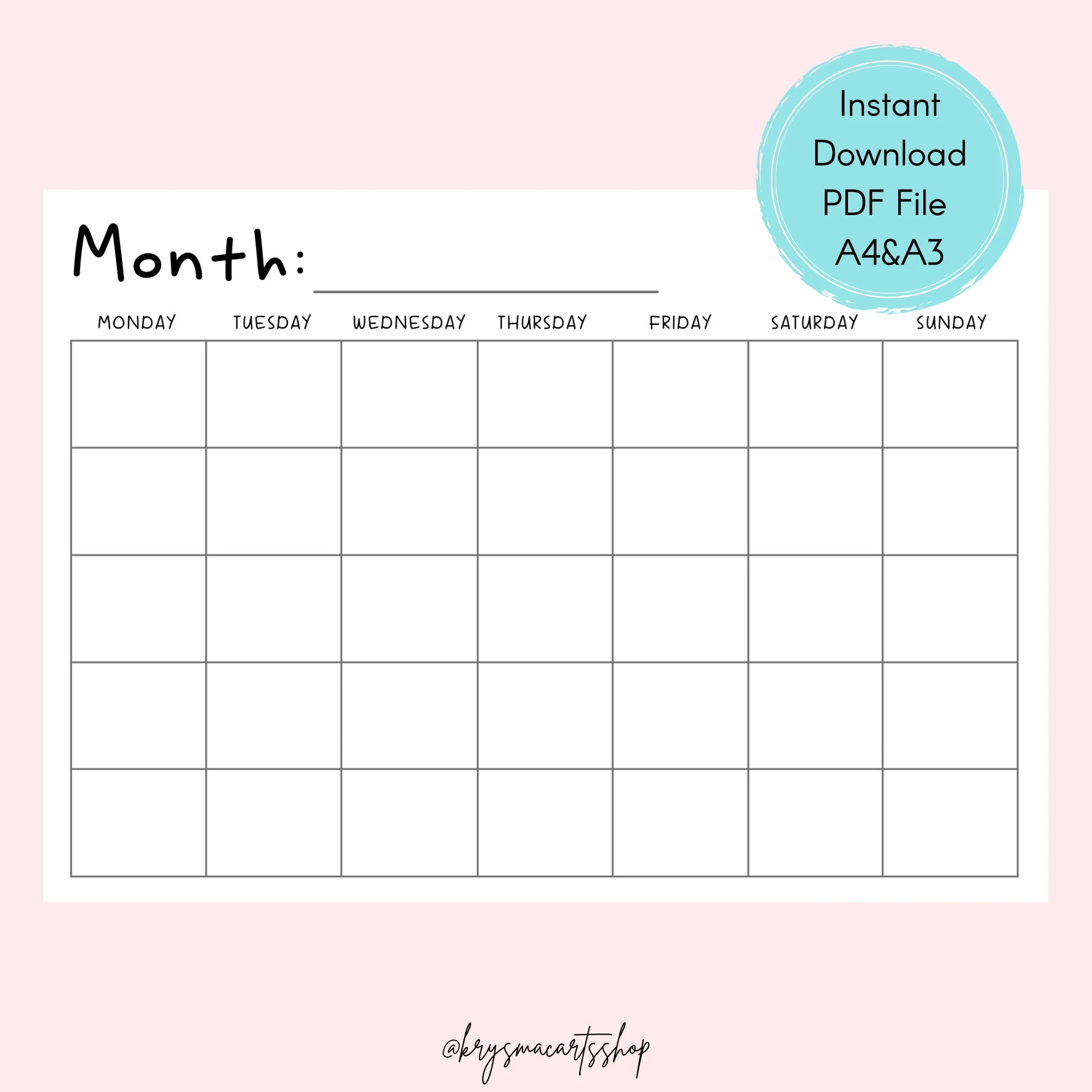 Printable Blank Monday Calendar